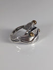 925 Silver Leaves Ring with Brass Buds – Artisan Silver Band Inspired by Nature