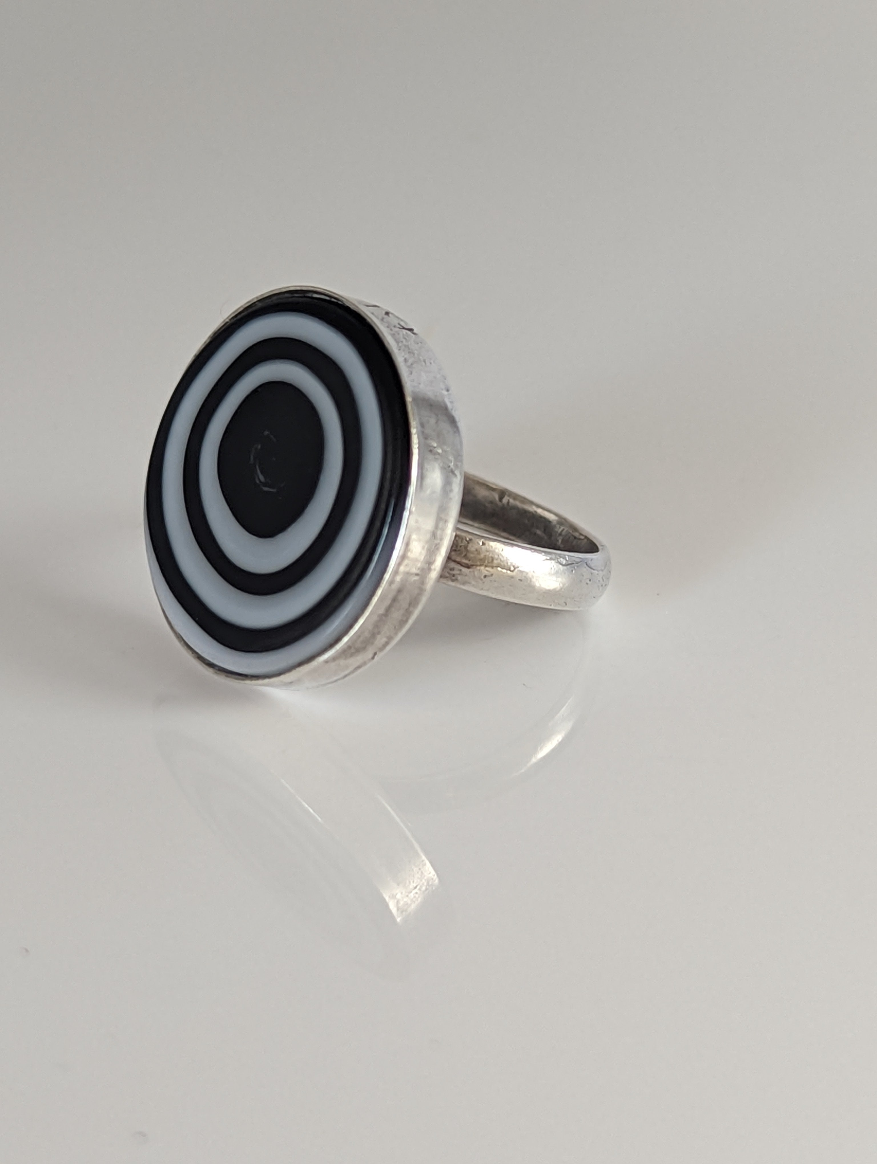 Silver Steed Large Unique Black and White Mass Silver Ring