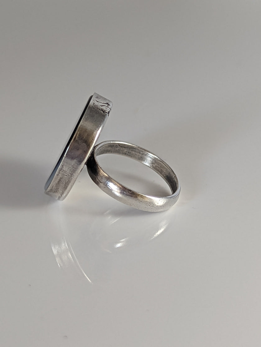Silver Steed Large Unique Black and White Mass Silver Ring