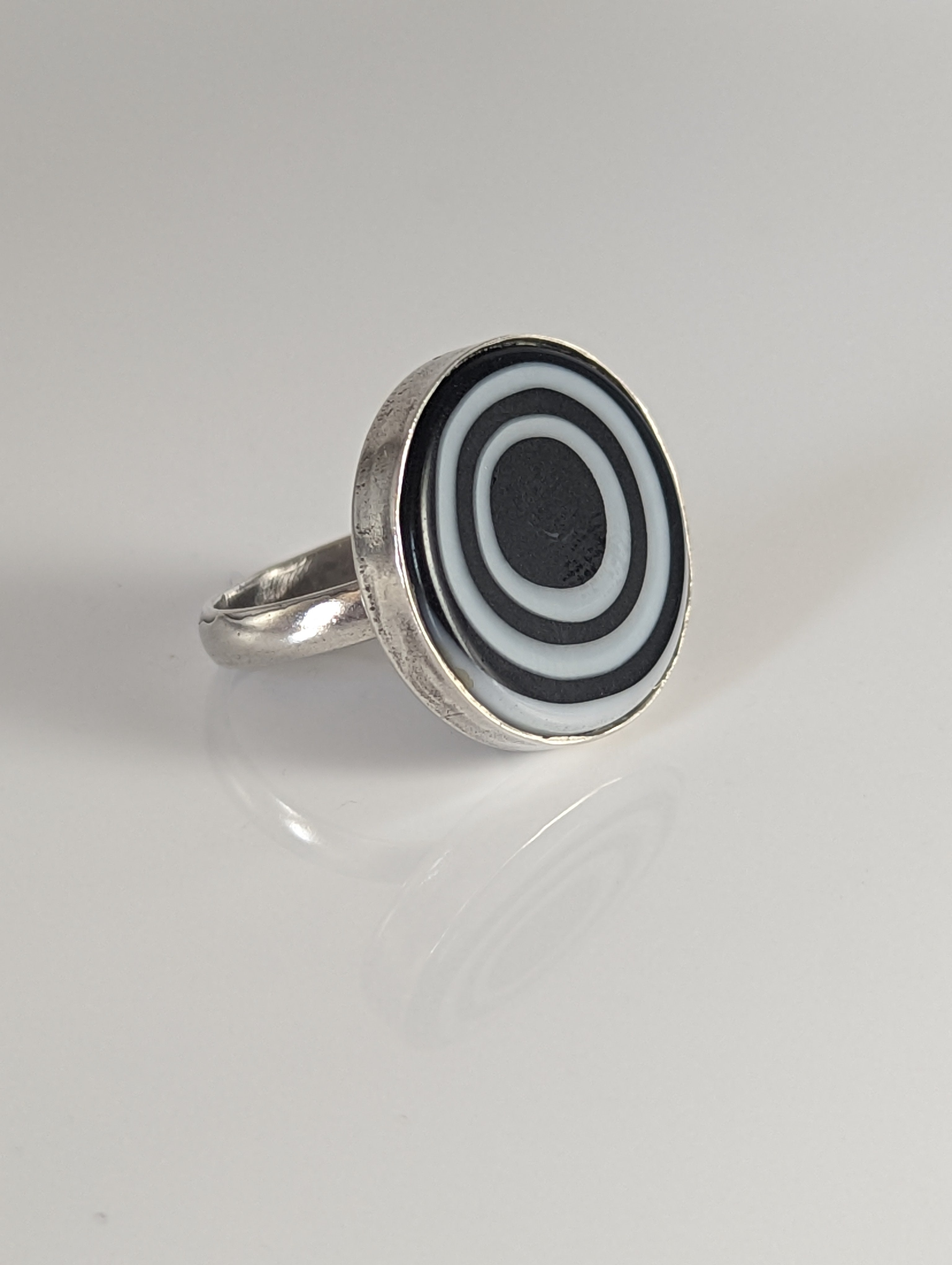Silver Steed Large Unique Black and White Mass Silver Ring
