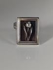Silver Steed Large Unique Rose in a Frame Silver Ring