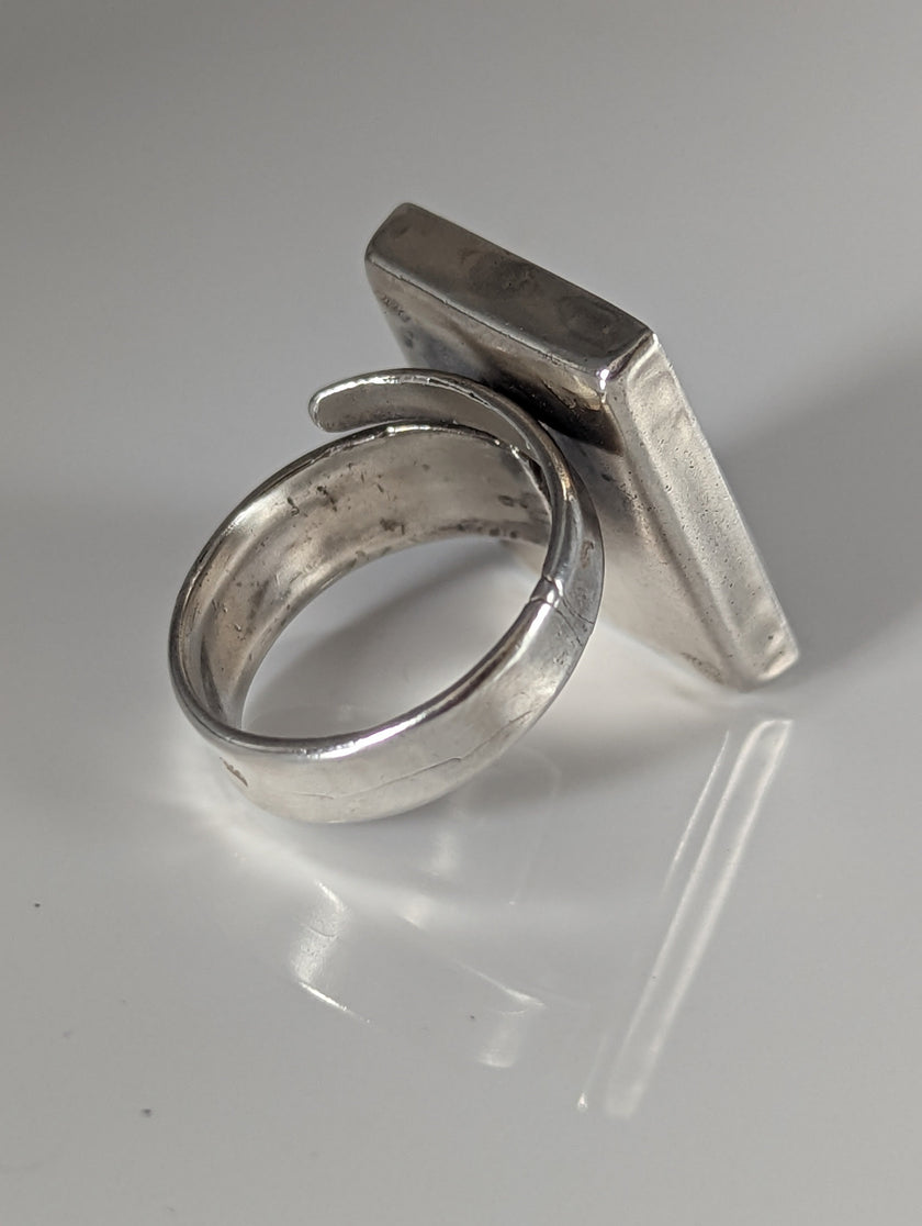 Silver Steed Large Unique Rose in a Frame Silver Ring