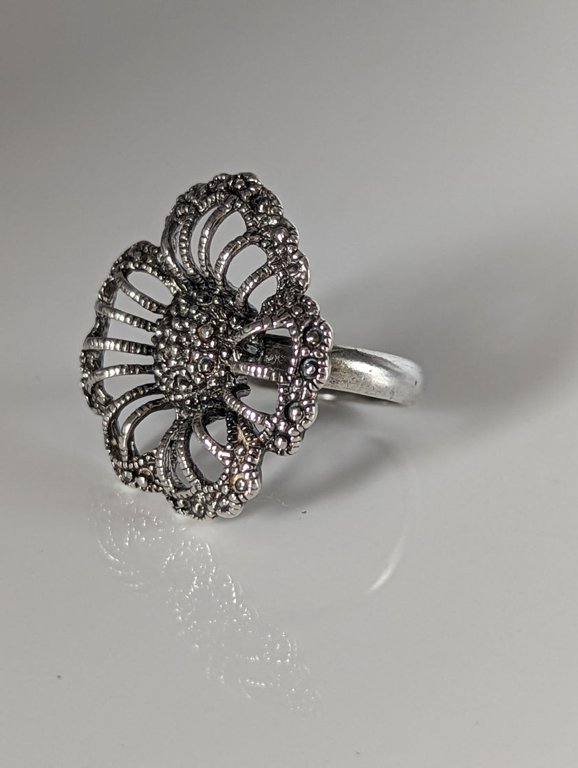 Silver Steed Large Unique Flower Handmade Silver Ring