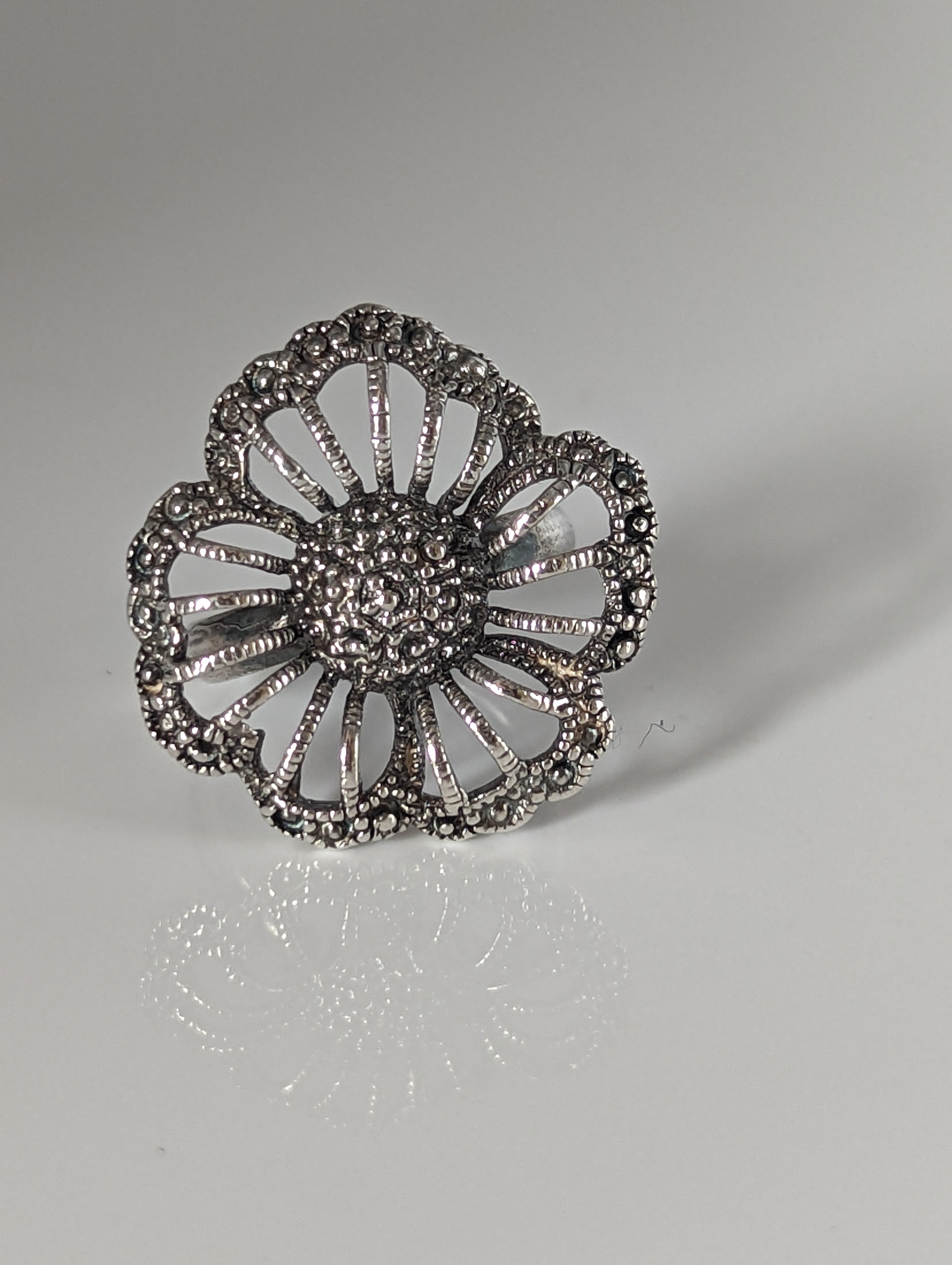 Silver Steed Large Unique Flower Handmade Silver Ring