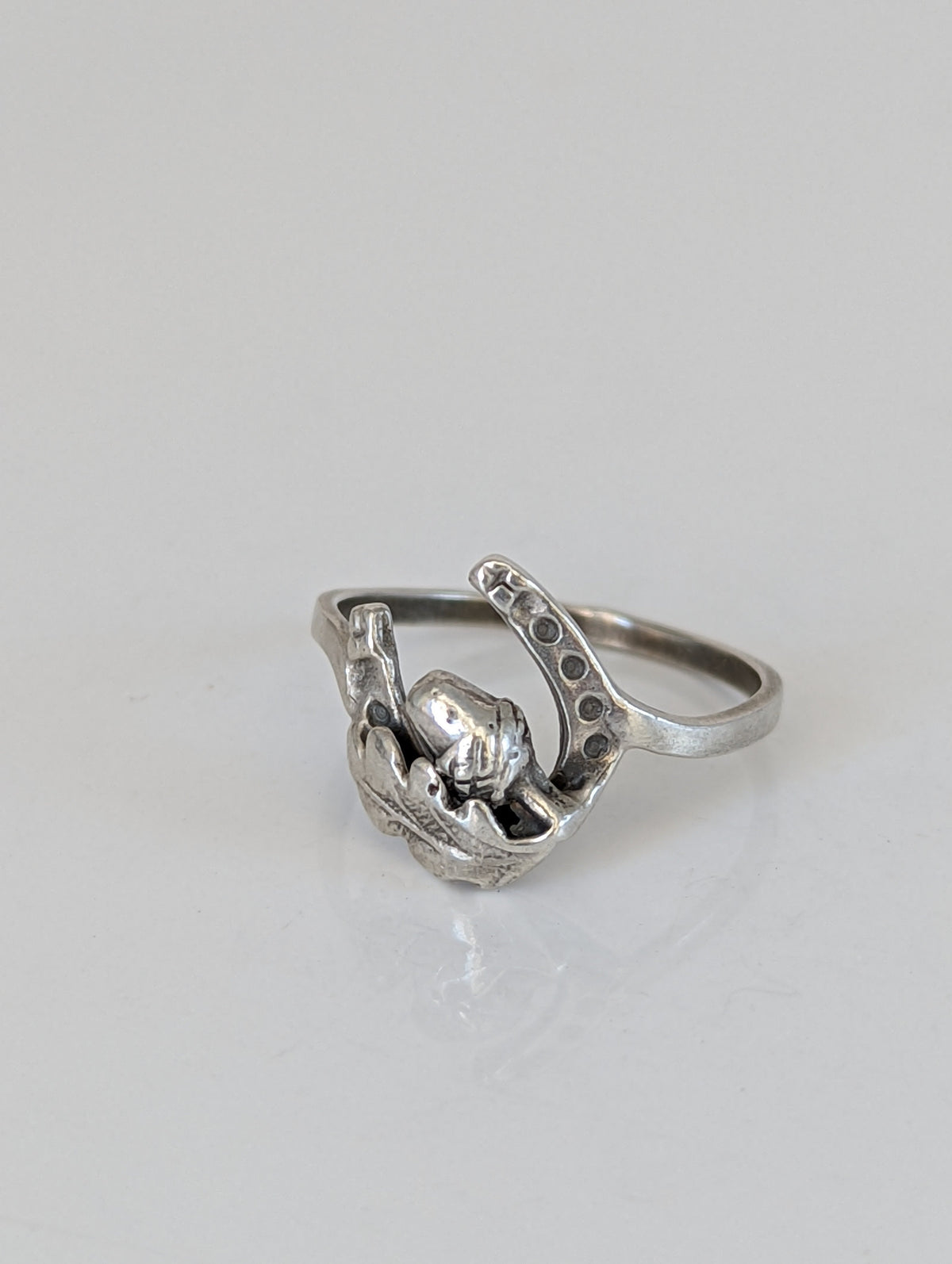 925 Silver Horseshoe, Acorn & Oak Leaf Ring – Symbolic Nature Gift
