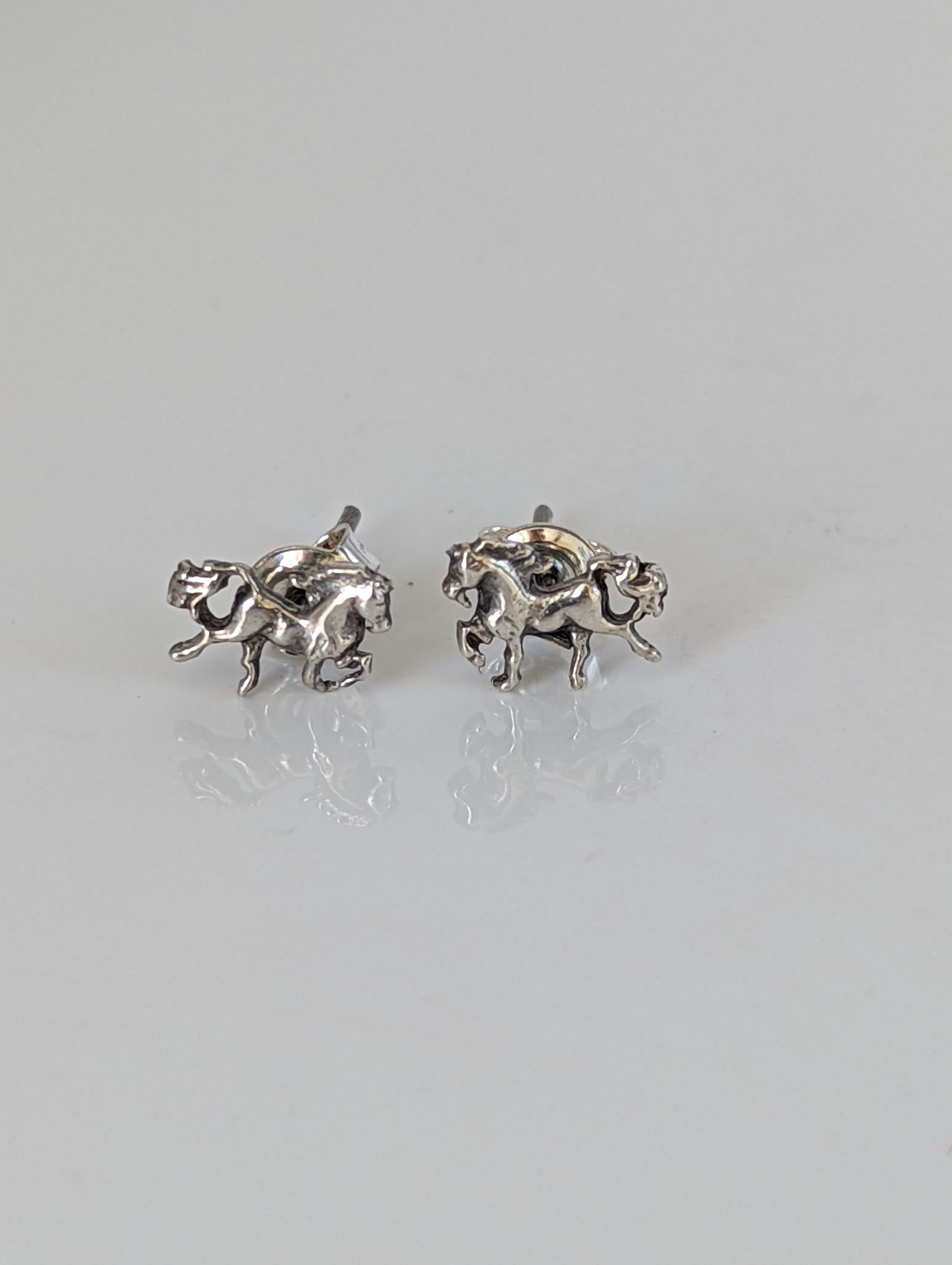 925 Silver Galloping Horse Studs – Handmade Equestrian Earrings
