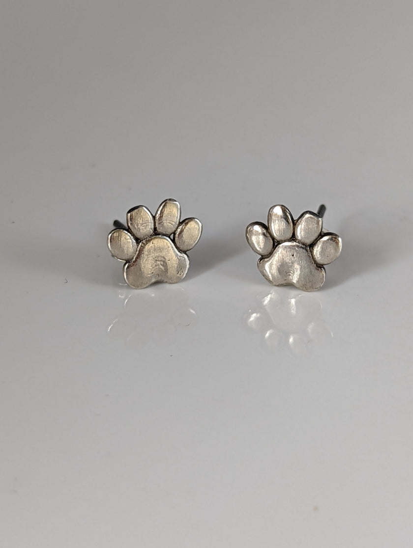 Silver Steed Silver Dog Paws 2 Stud Earrings