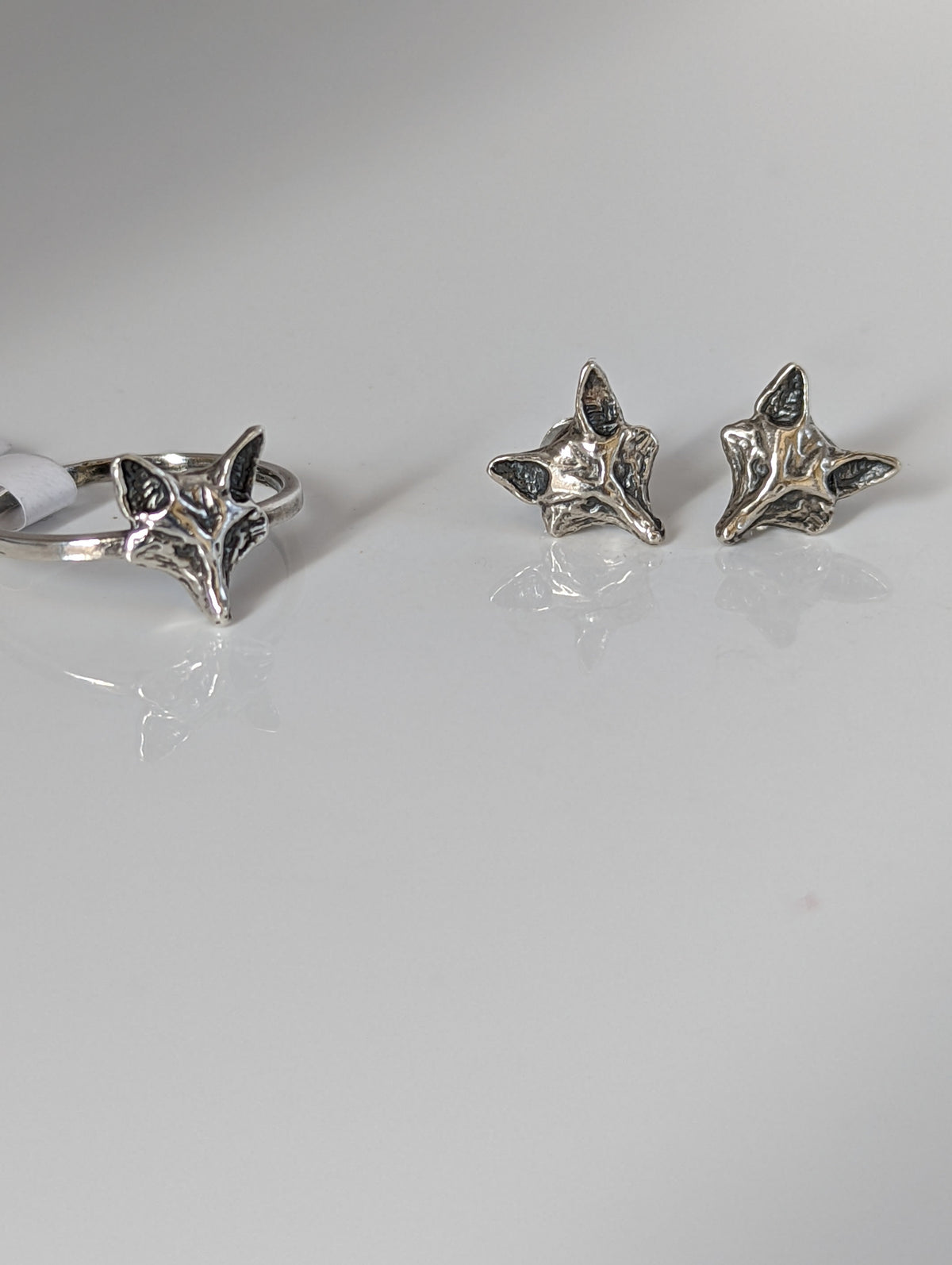 Silver Steed Fox Head Stud Earrings