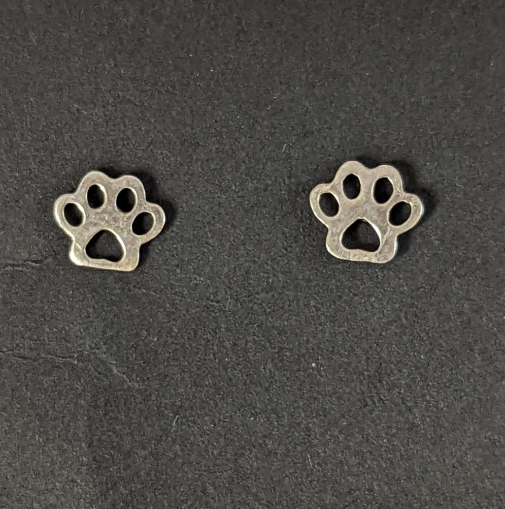Silver Steed Silver Dog Paws 1 Stud Earrings