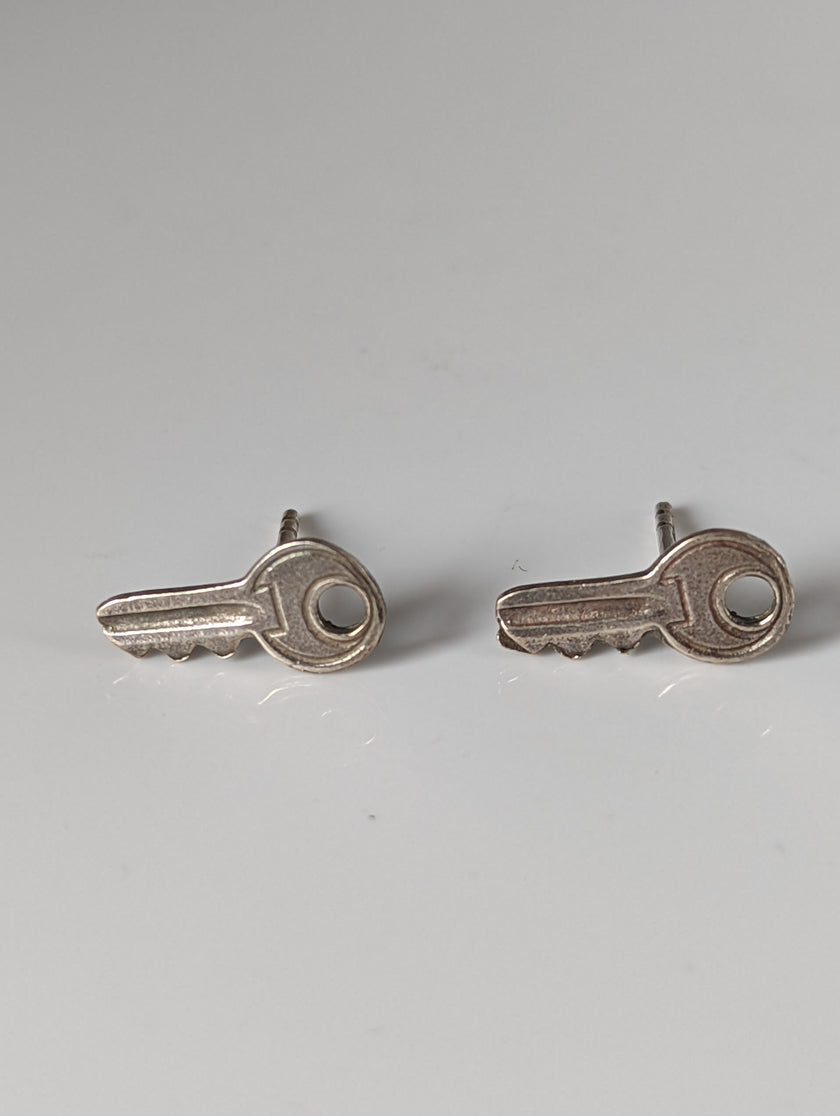 Silver Steed Key Stud Earrings