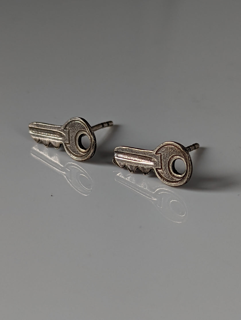 Silver Steed Key Stud Earrings