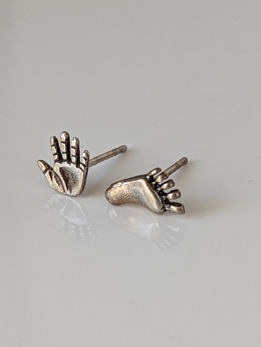 Silver Steed Hand and Foot Stud Earrings