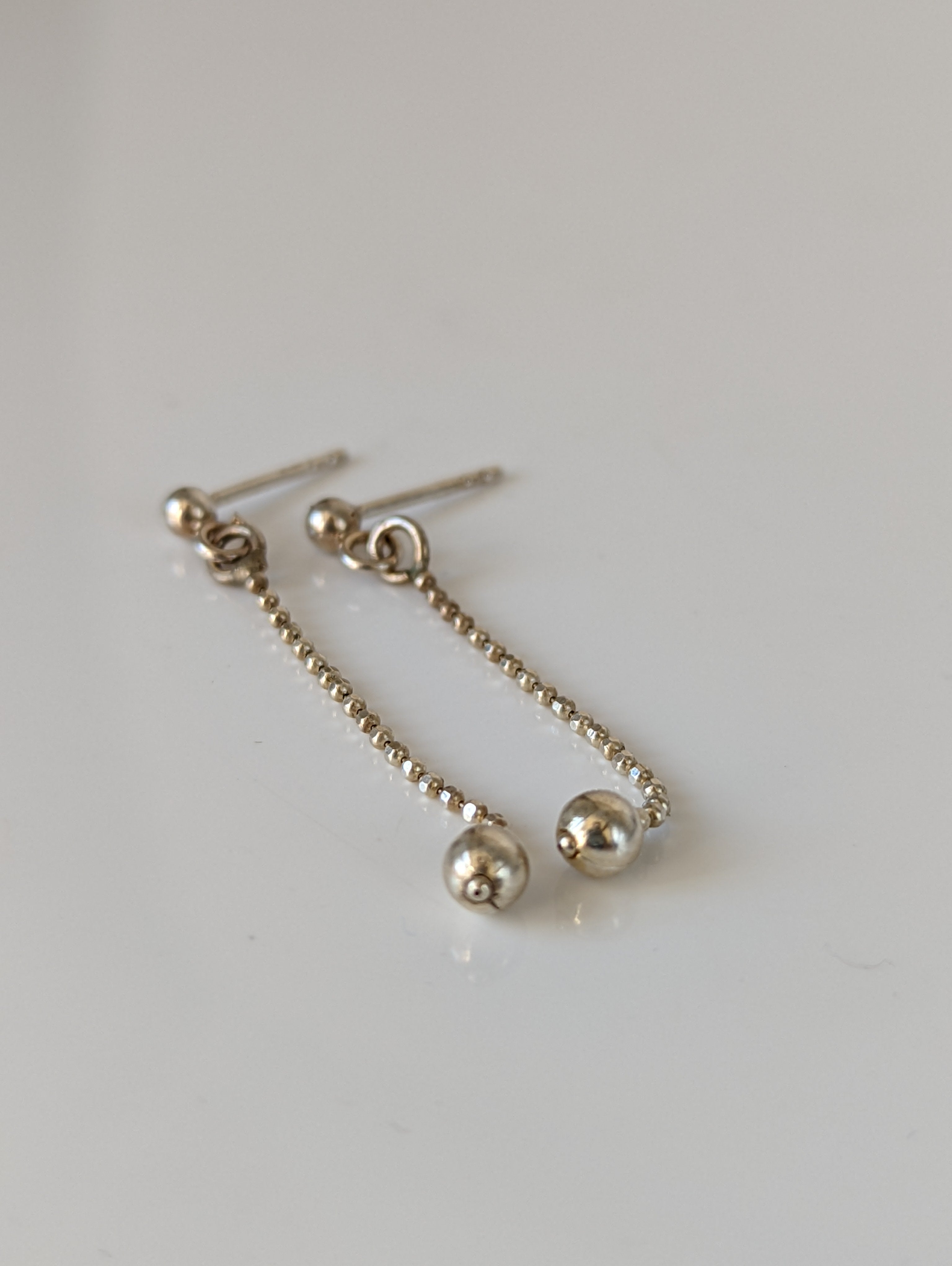 Silver Steed Long Delivate Silver Ball Stud Earrings