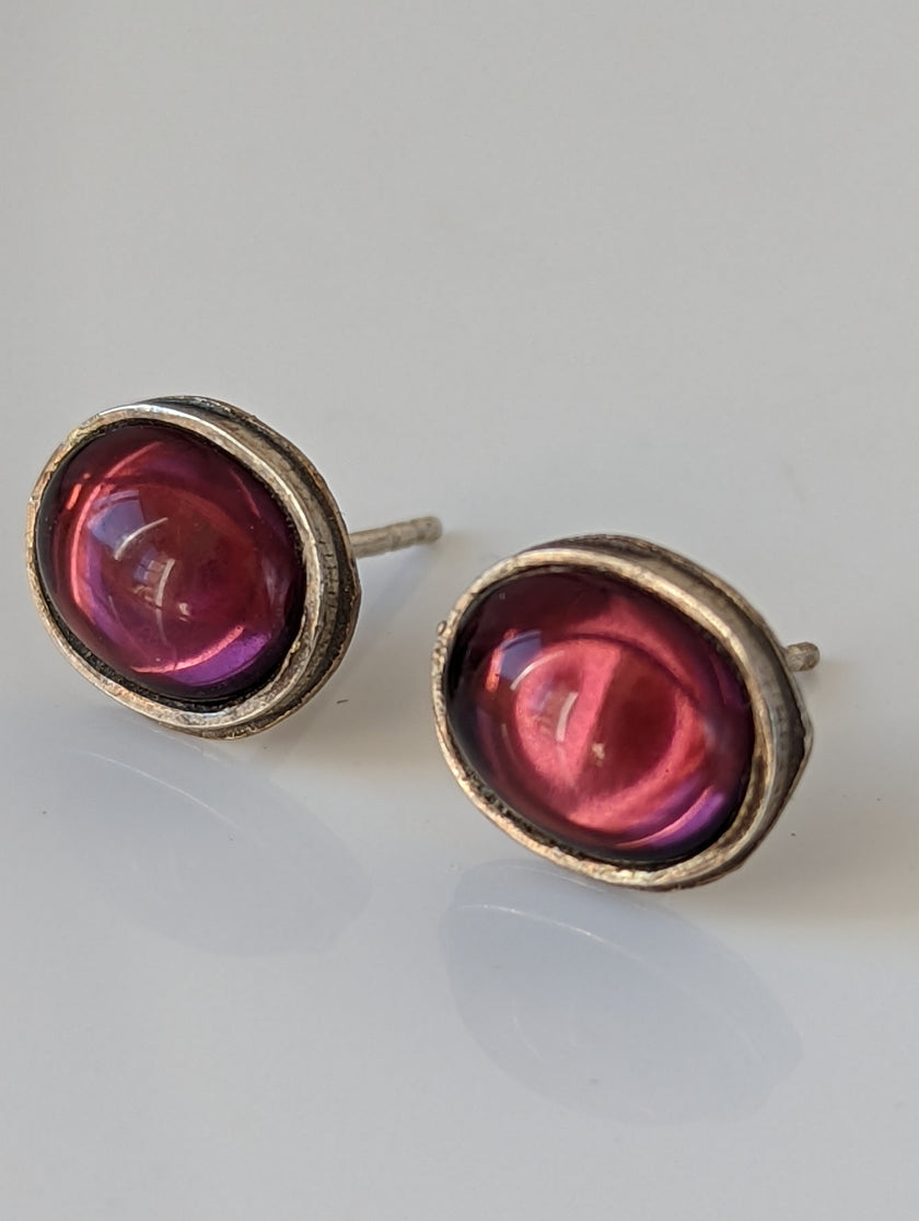 Silver Steed Purple Ovals Stud Earrings