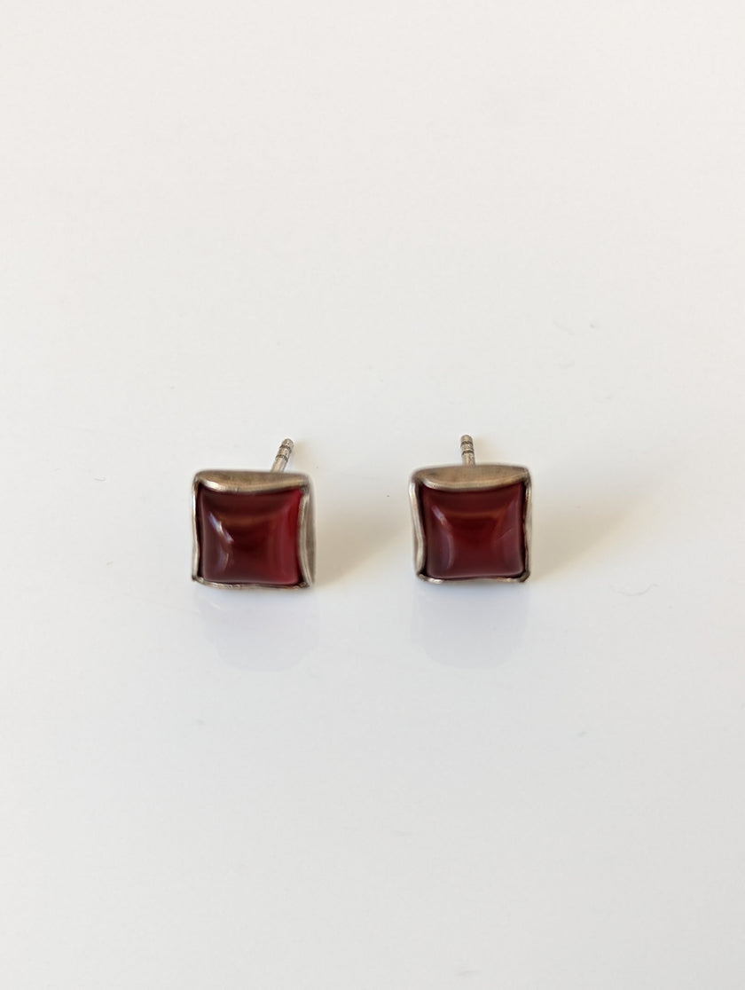 Silver Steed Square Coloured Stud Earrings