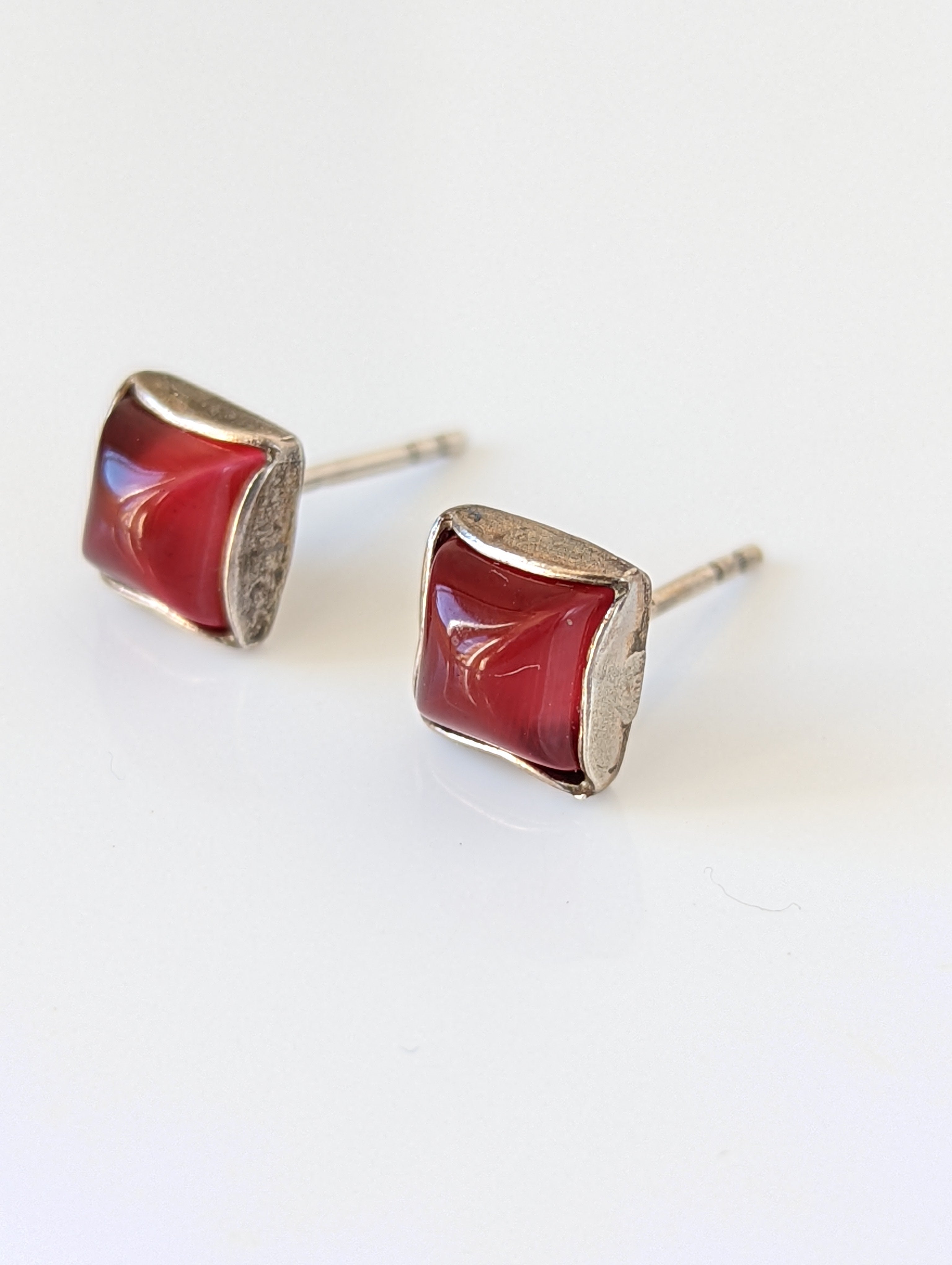Silver Steed Square Coloured Stud Earrings