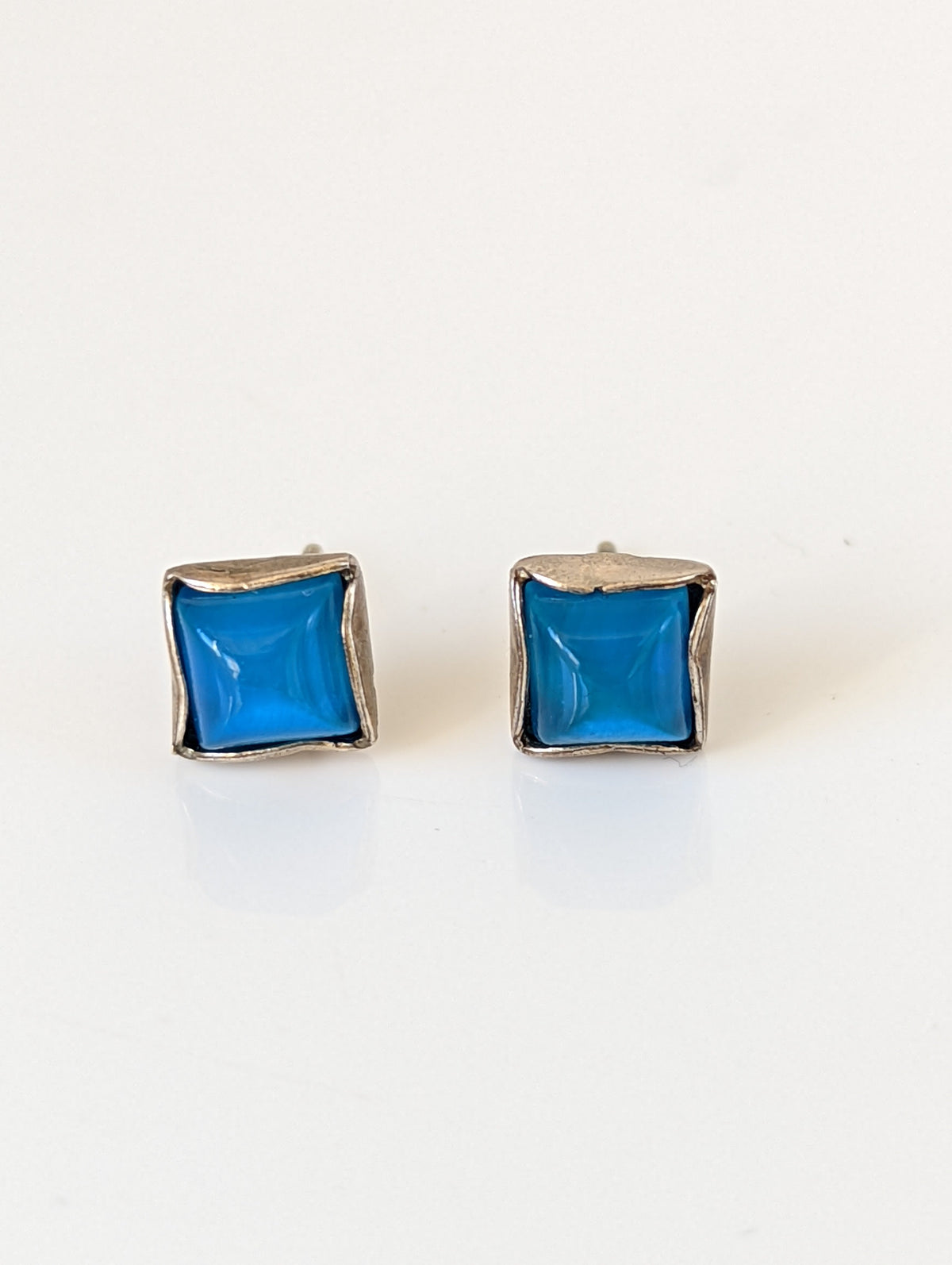 Silver Steed Square Coloured Stud Earrings