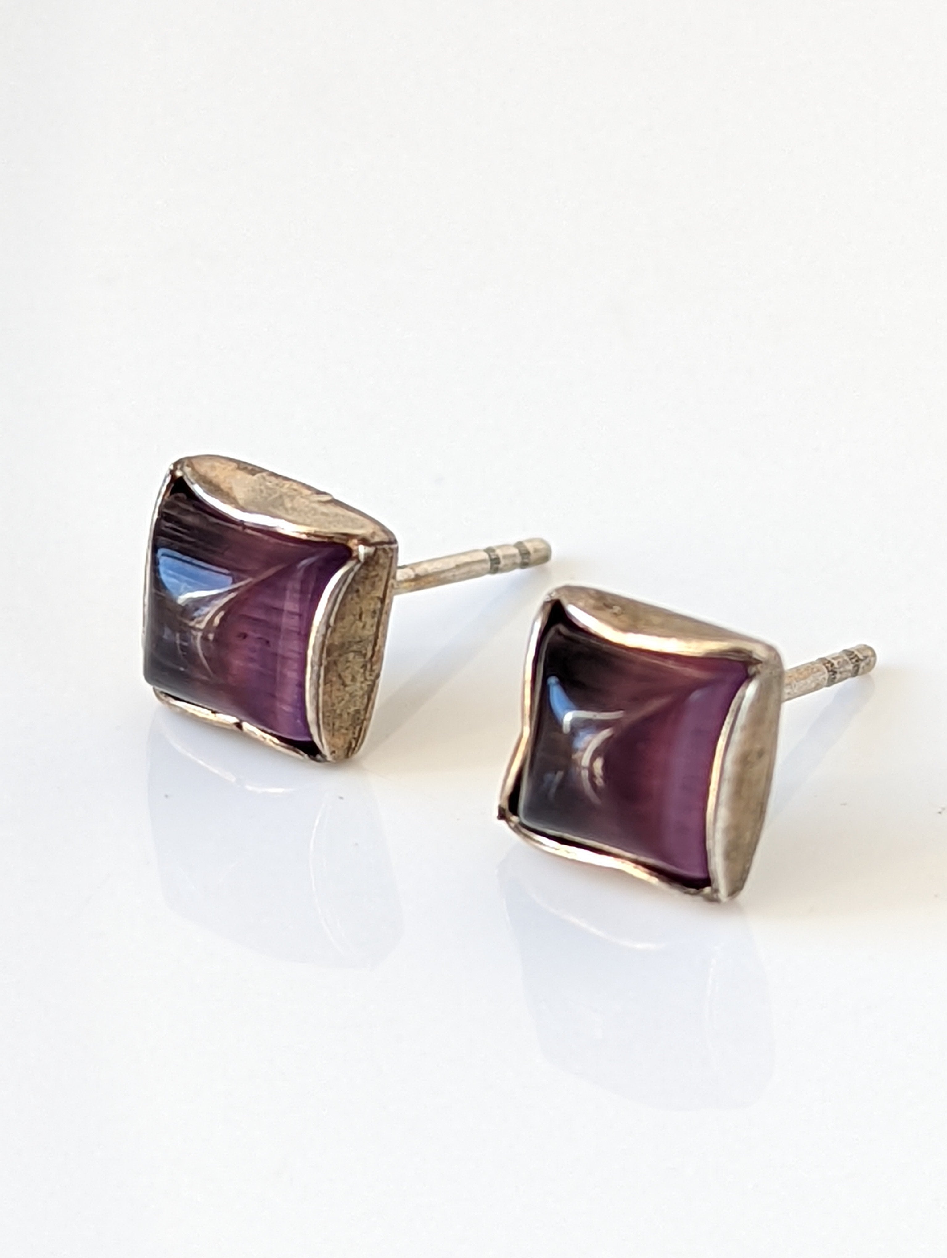 Silver Steed Square Coloured Stud Earrings