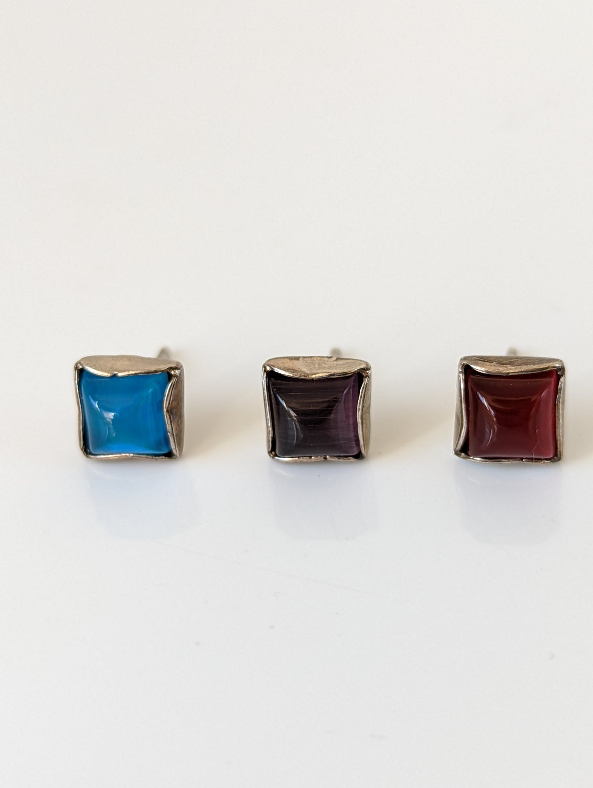 Silver Steed Square Coloured Stud Earrings