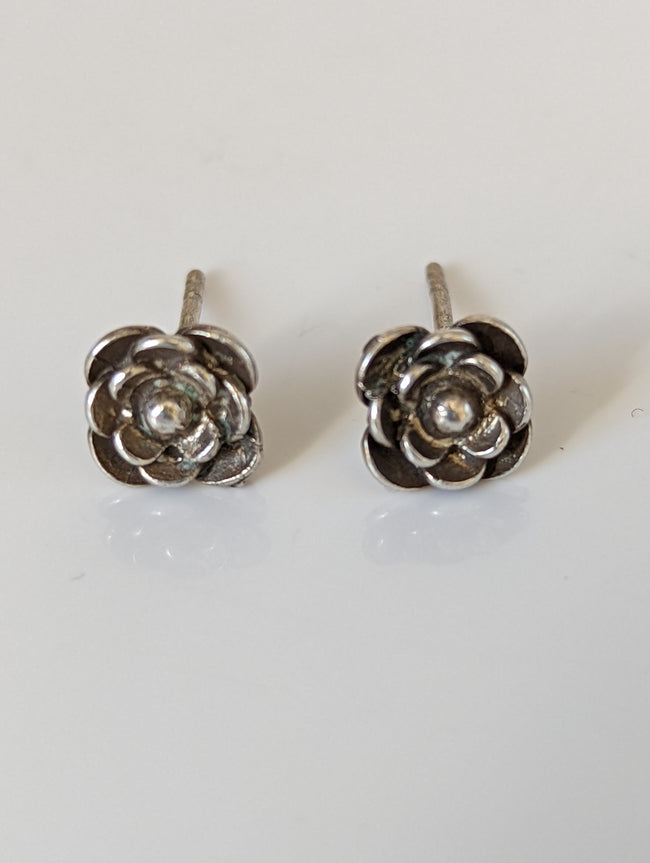 Silver Steed Delicate Rose Stud Earrings