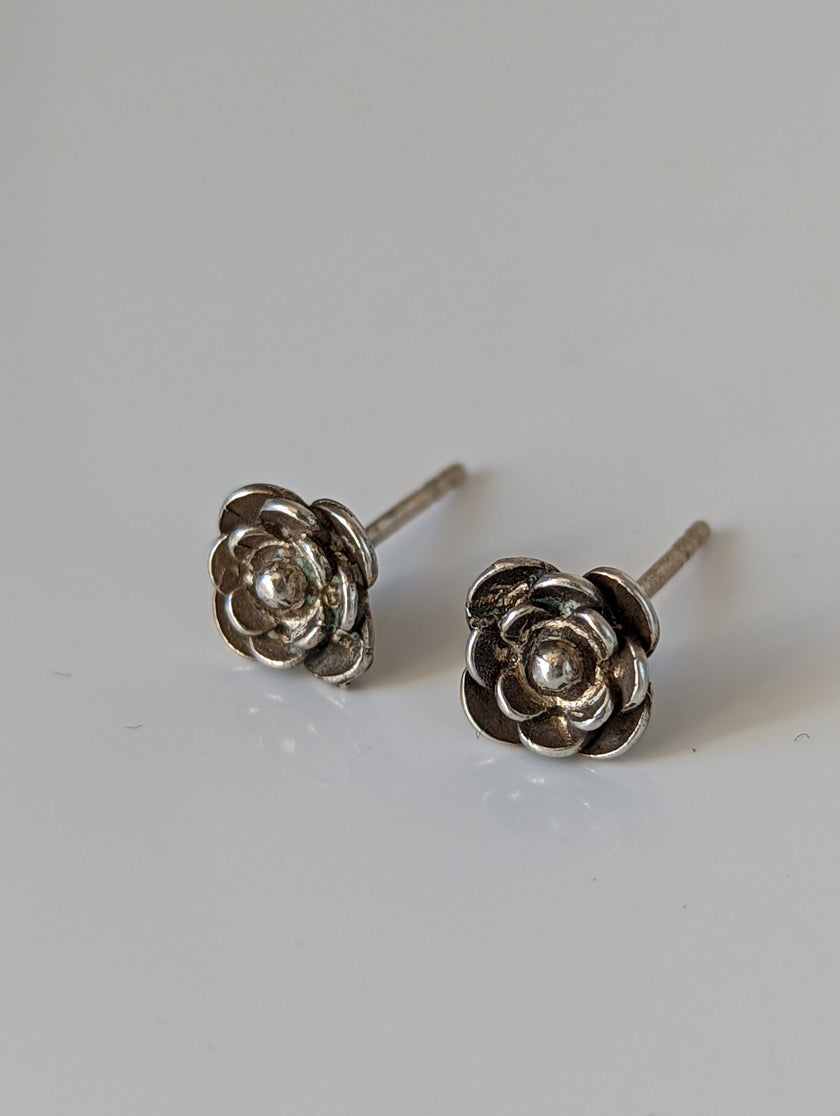 Silver Steed Delicate Rose Stud Earrings