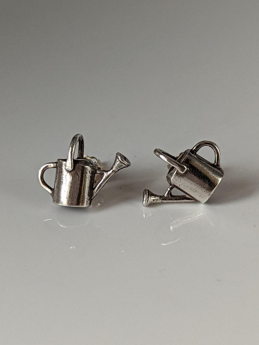 Silver Steed Watering Can Stud Earrings
