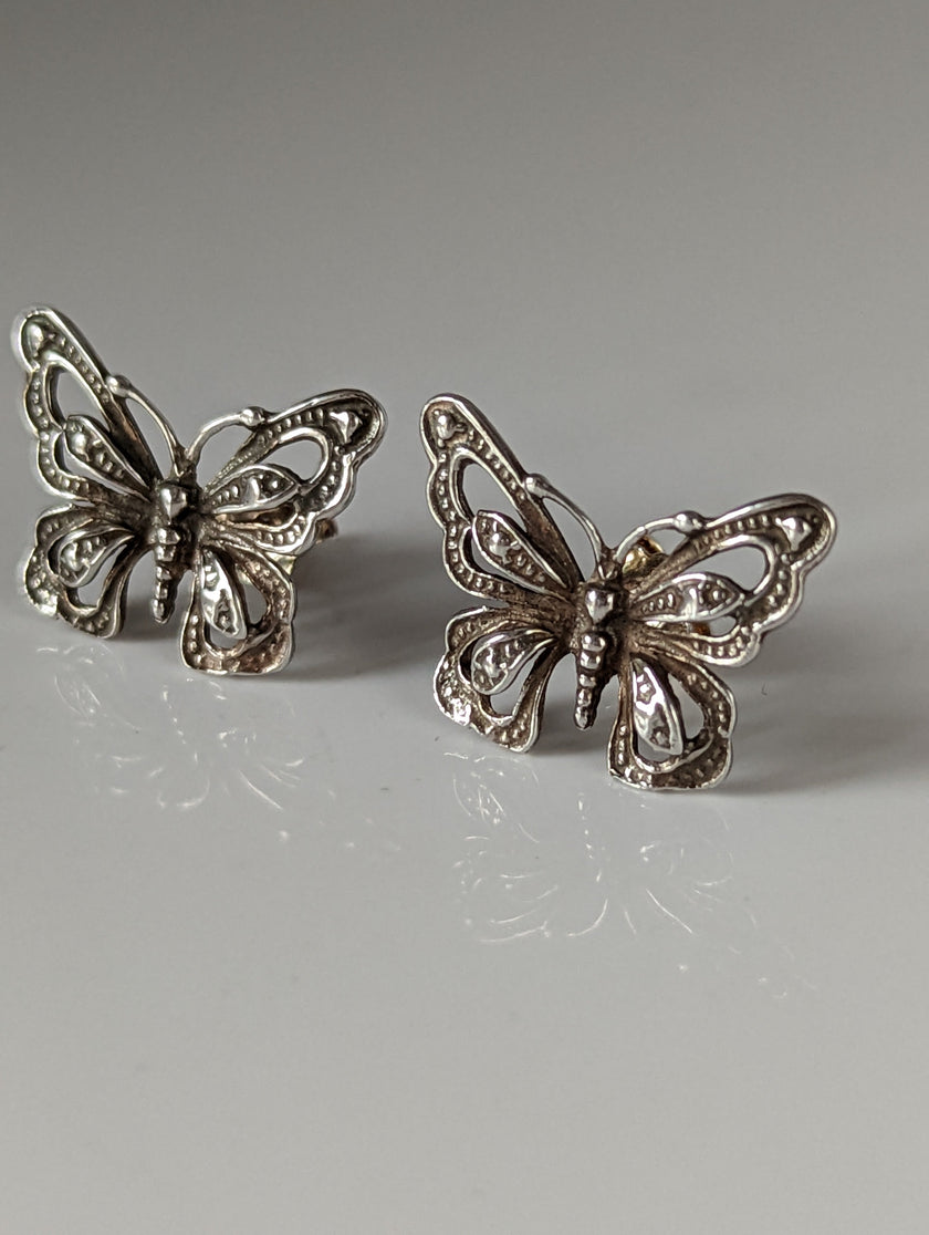 Silver Steed Large Butterfly Stud Earrings