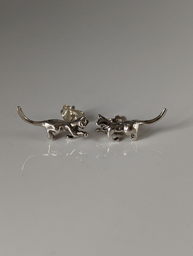Silver Steed Playful Cat Stud Earrings