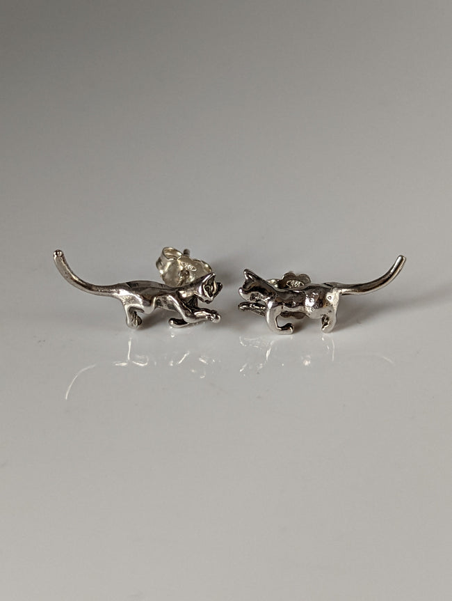 Silver Steed Playful Cat Stud Earrings