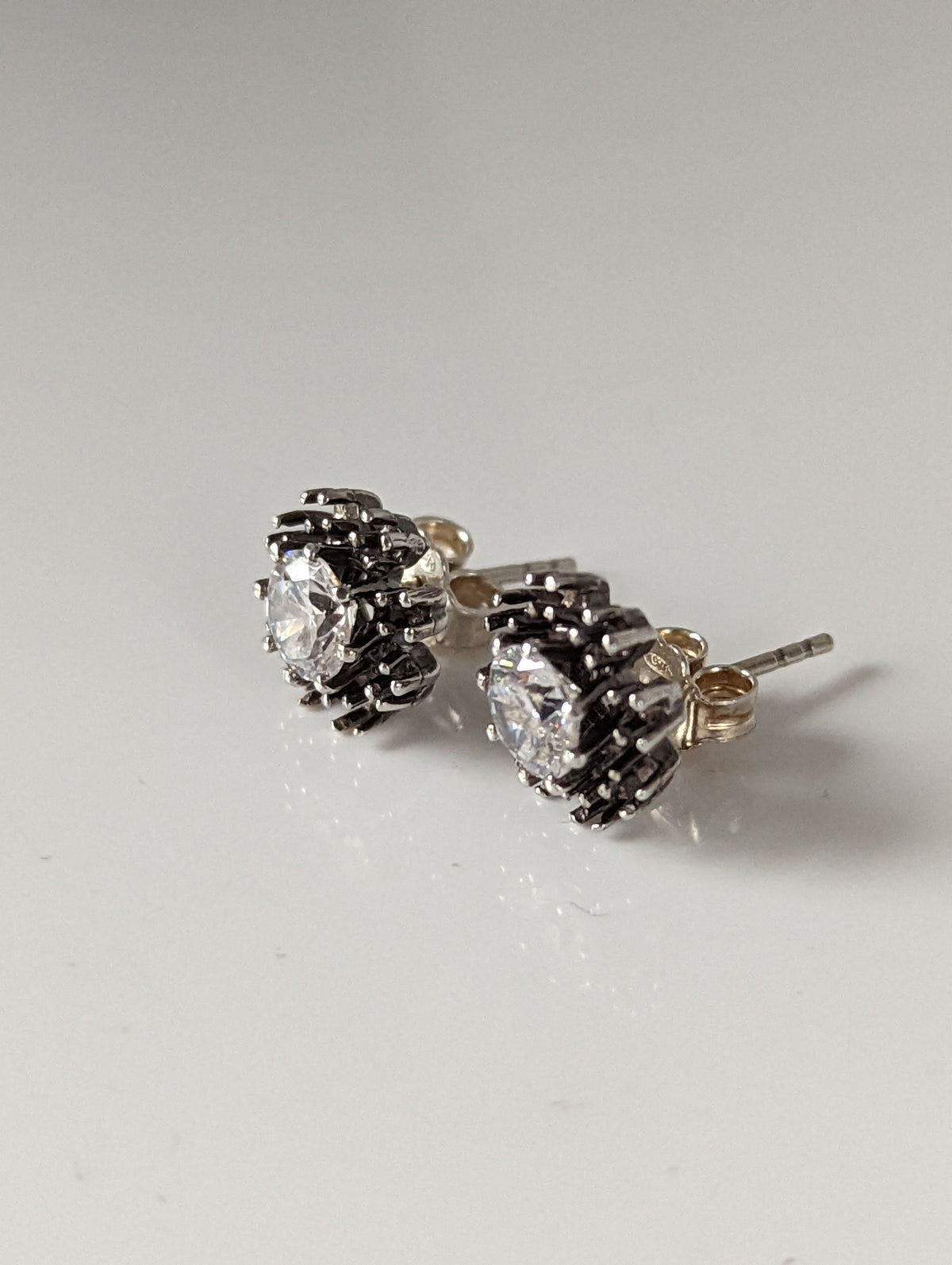 Silver Steed Crystal Sunflower Stud Earrings