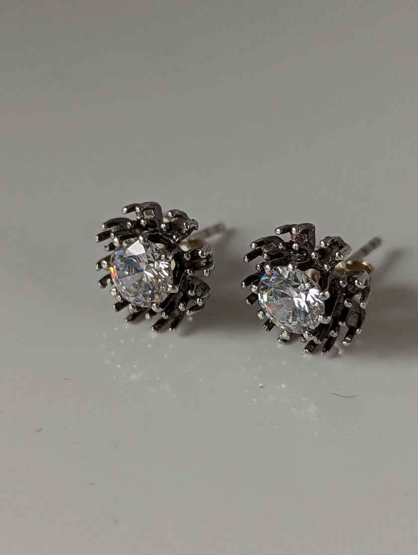 Silver Steed Crystal Sunflower Stud Earrings