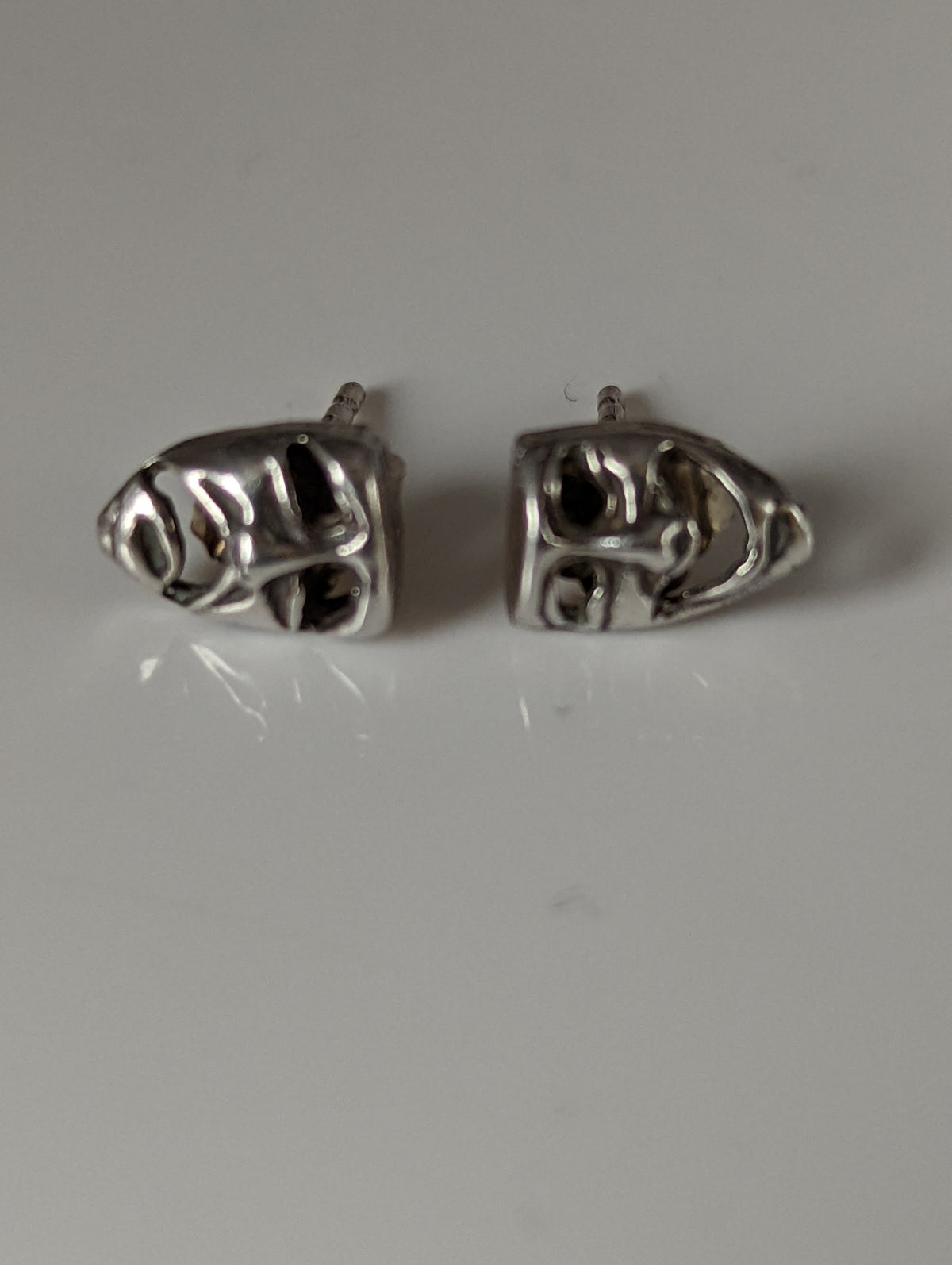 Silver Steed Comedy Tragedy Masks Stud Earrings