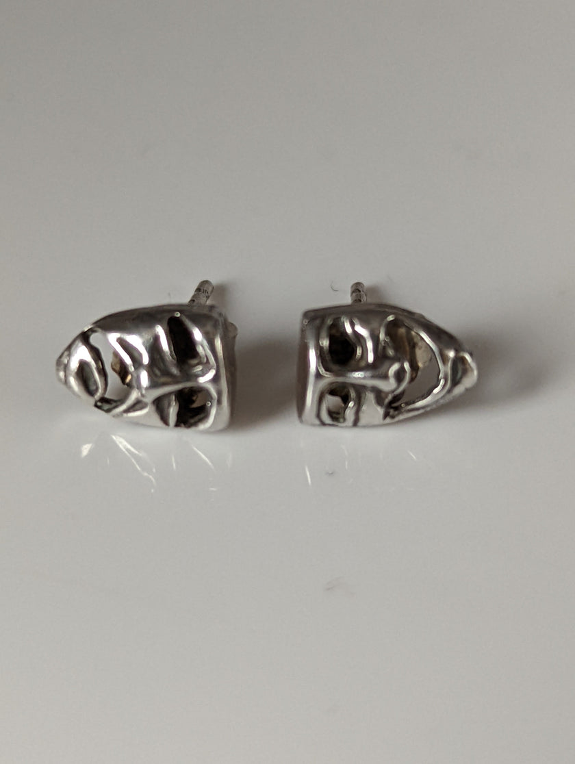 Silver Steed Comedy Tragedy Masks Stud Earrings