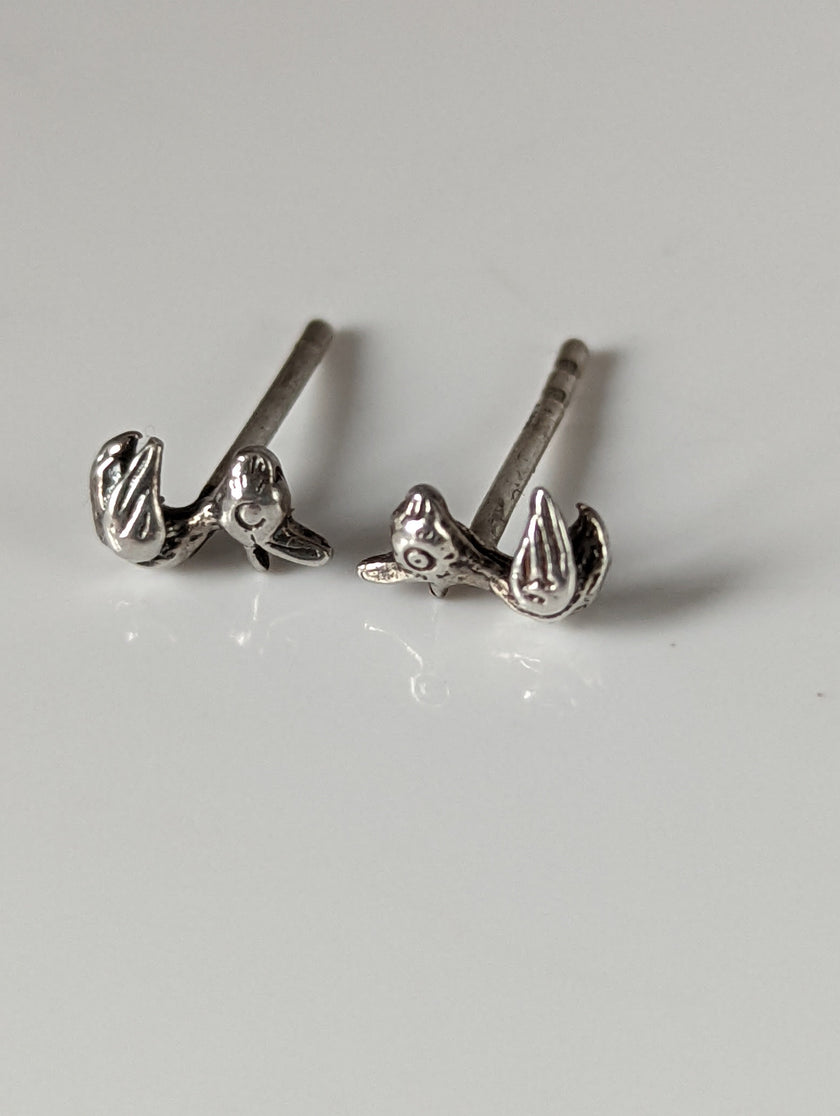 Silver Steed Rubber Duck Stud Earrings