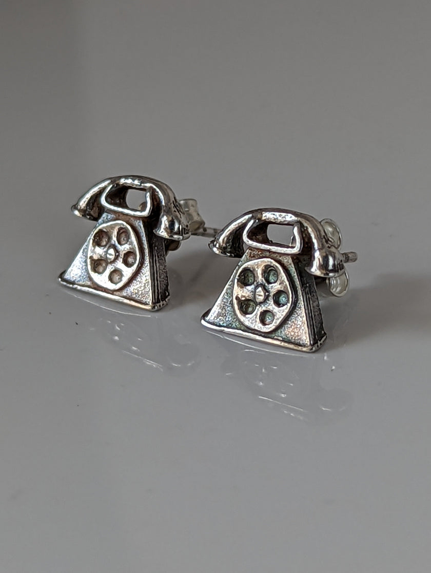 Silver Steed Telephone Stud Earrings