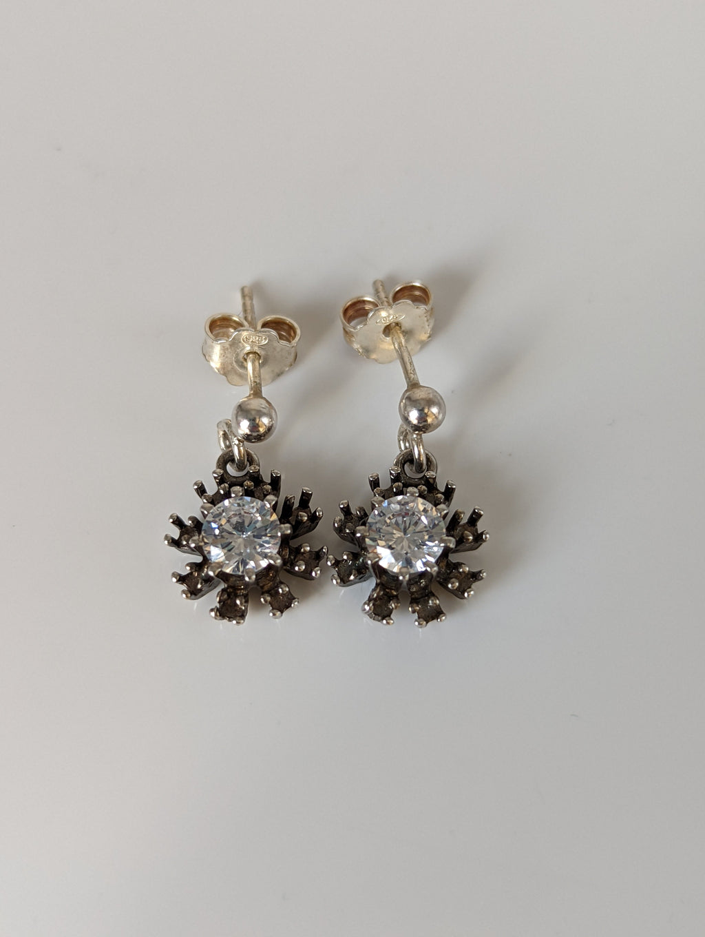 Silver Steed Dangling Crystal Sunflower Stud Earrings