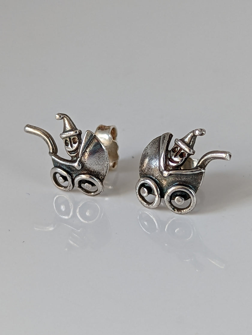Silver Steed Pram Stud Earrings