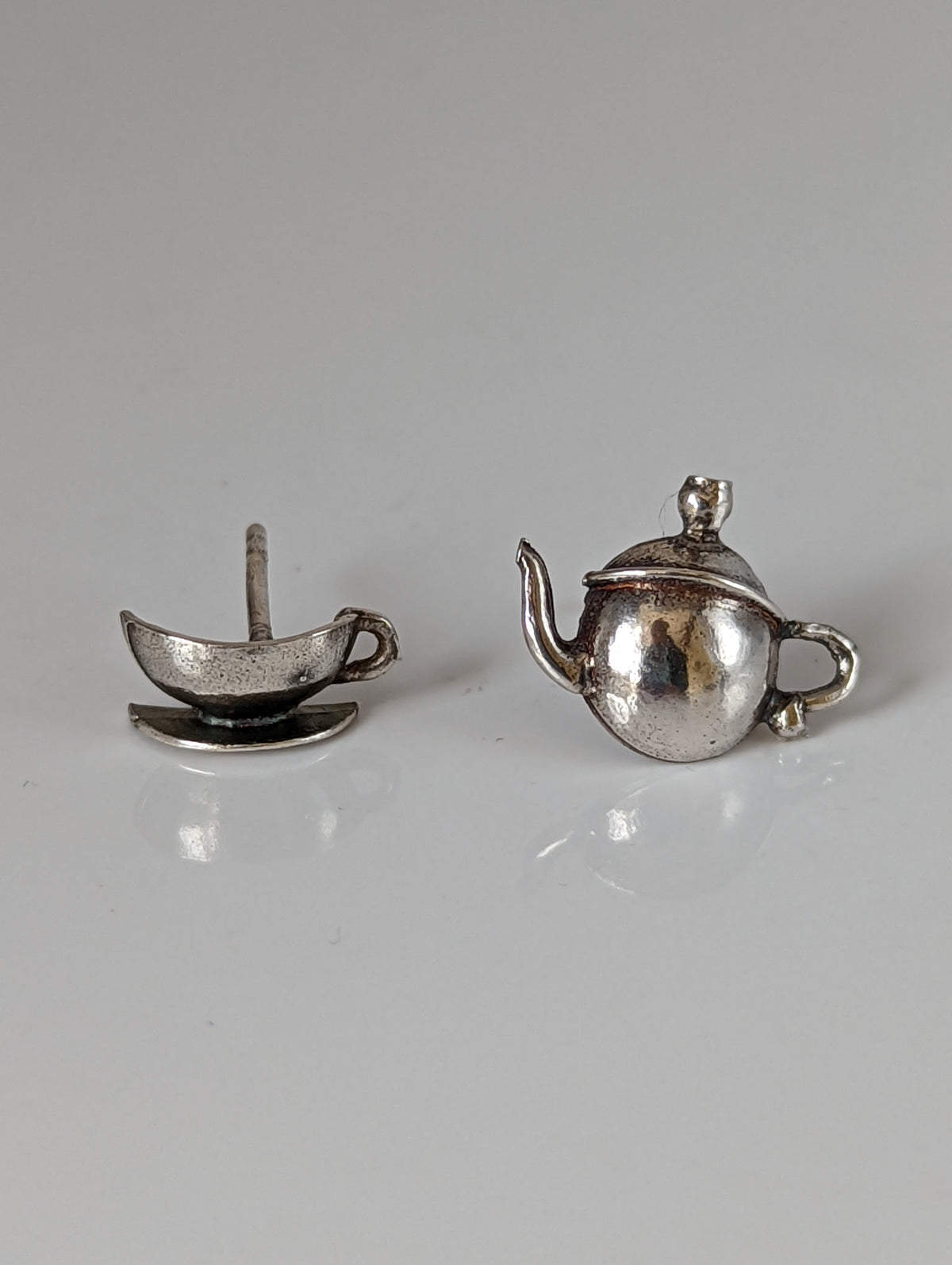 Silver Steed Tea Set Stud Earrings