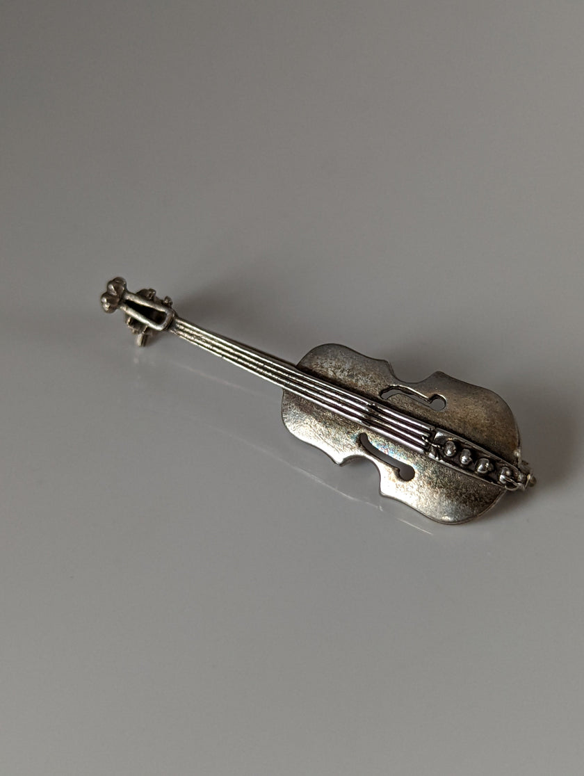 Silver Steed Cello Silver Brooch