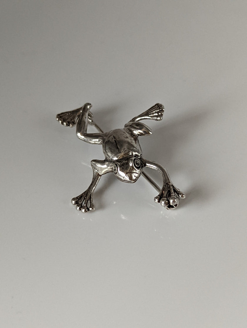 Silver Steed Leaping Frog Silver Brooch