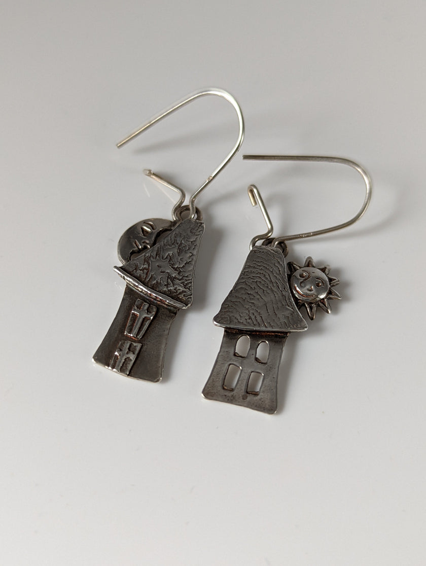 Silver Steed Day & Night House Dropped Earrings