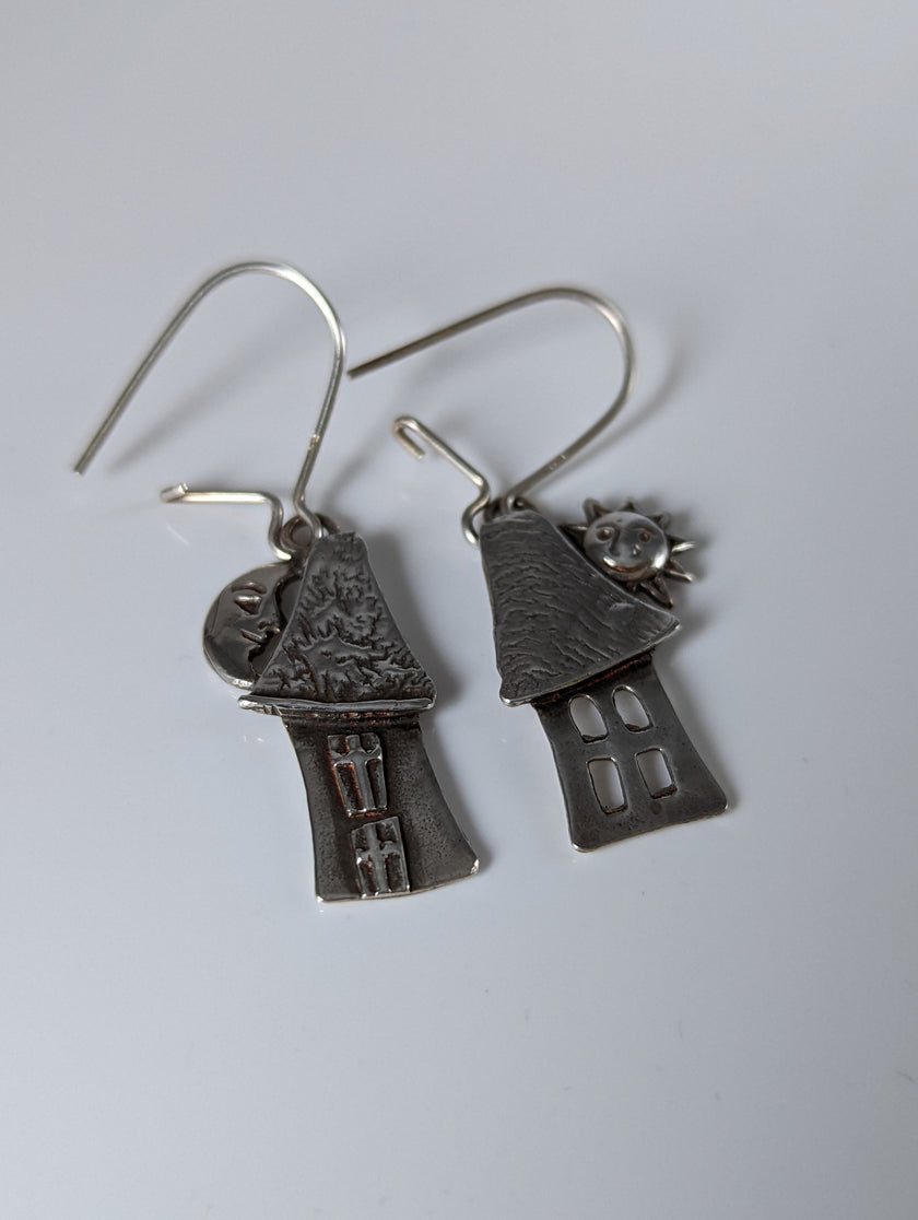 Silver Steed Day & Night House Dropped Earrings