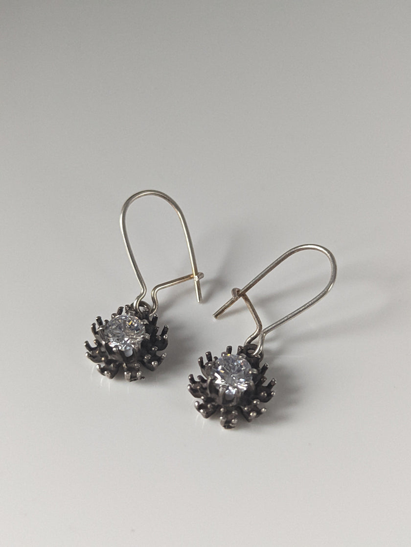 Silver Steed Crystal Sunflower Dropped Earrings