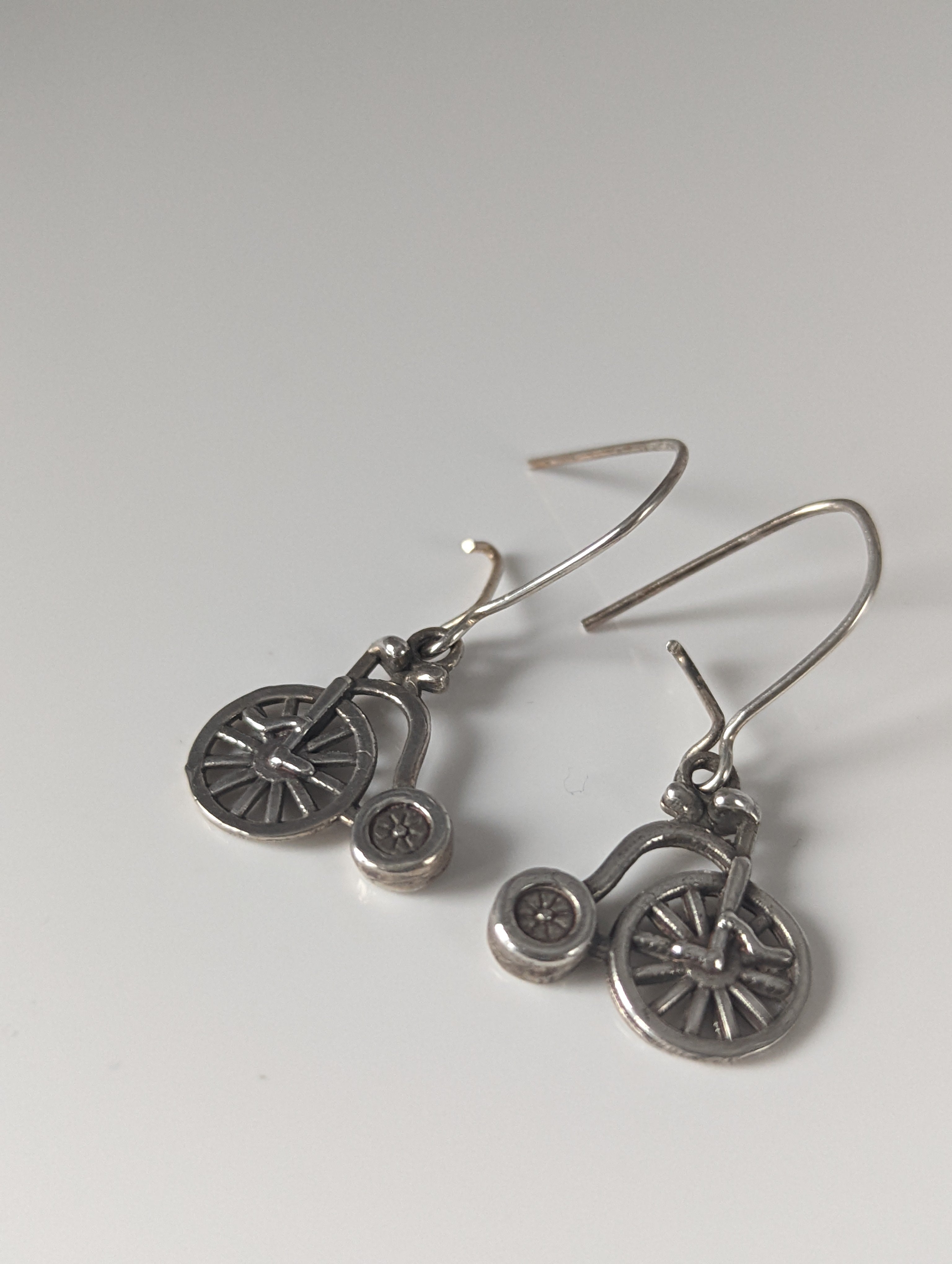Silver Steed Penny Farthing Bike Dropped Earrings