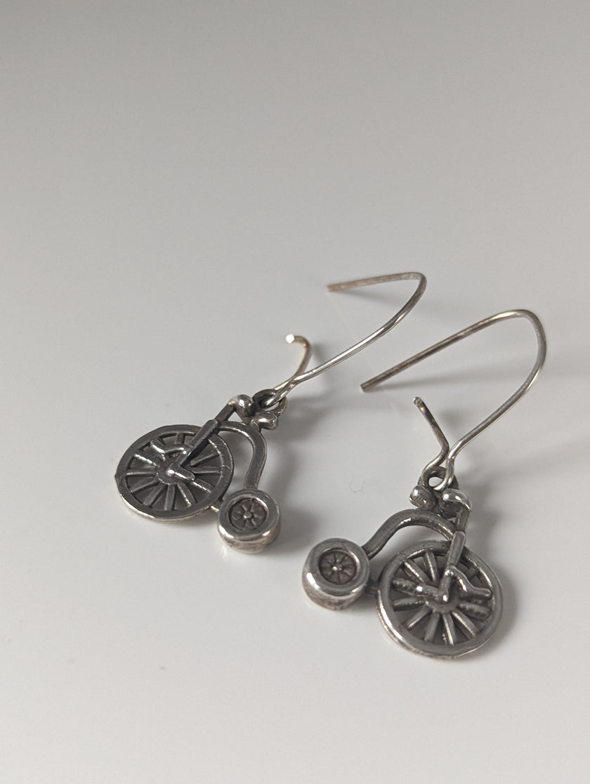 Silver Steed Penny Farthing Bike Dropped Earrings