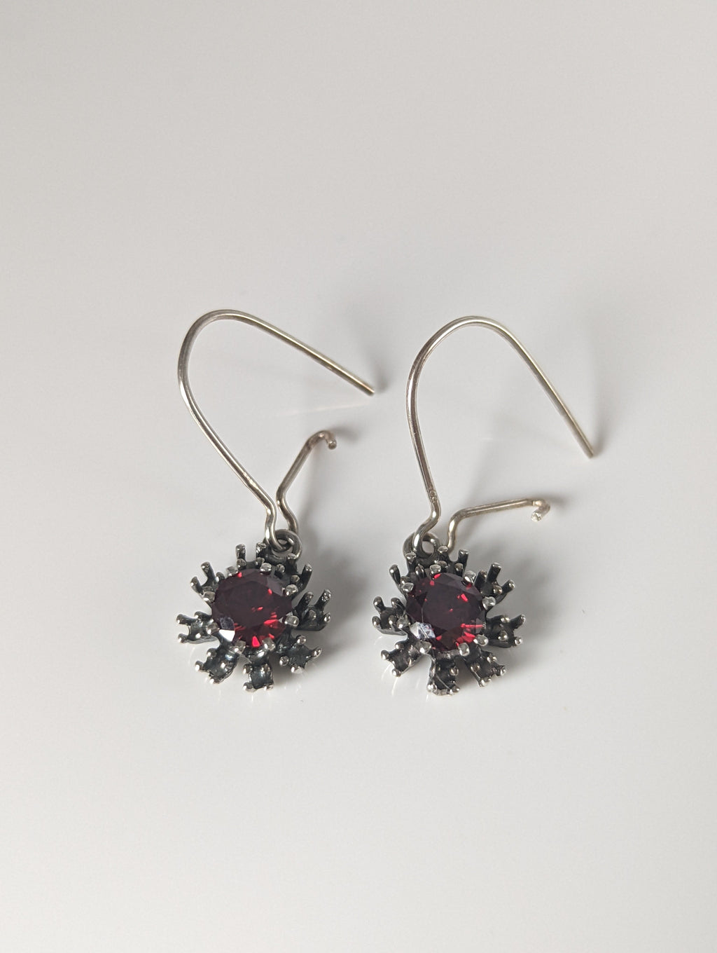 Silver Steed Red Crystal Sunflower Dropped Earrings