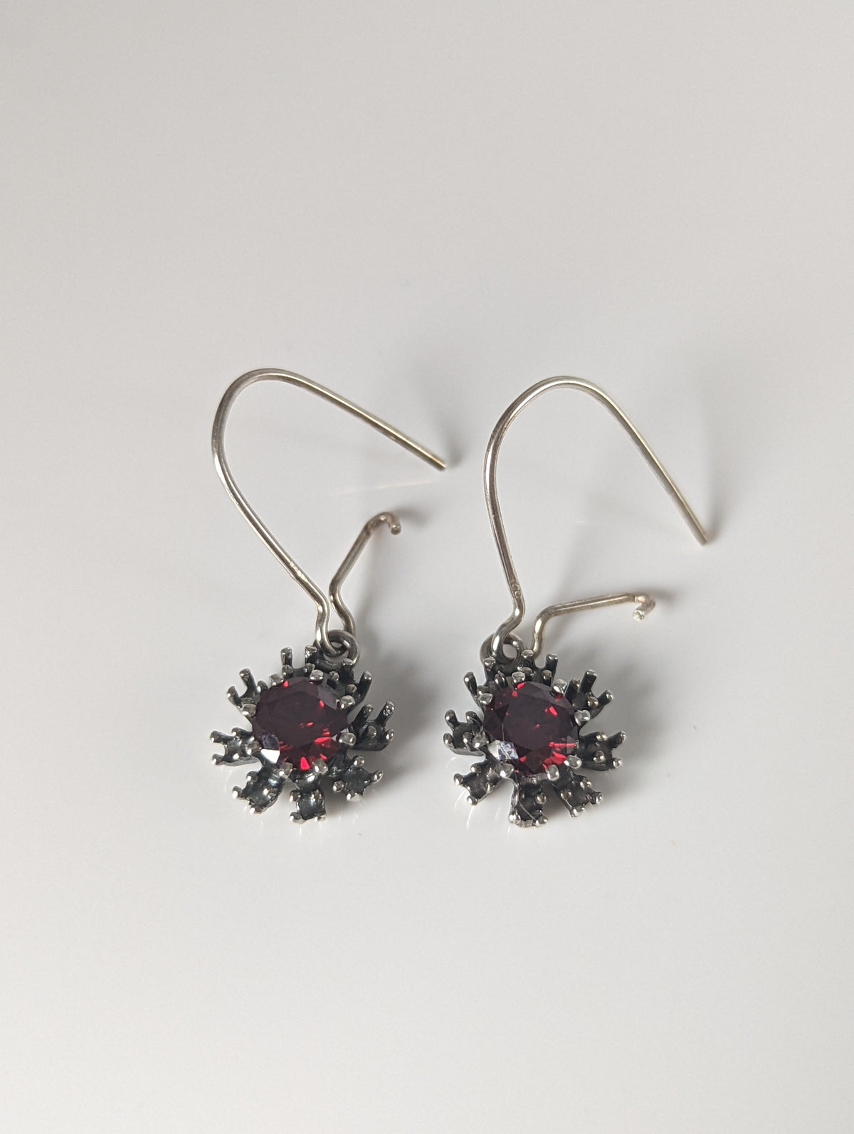 Silver Steed Red Crystal Sunflower Dropped Earrings
