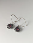 Silver Steed Red Crystal Sunflower Dropped Earrings
