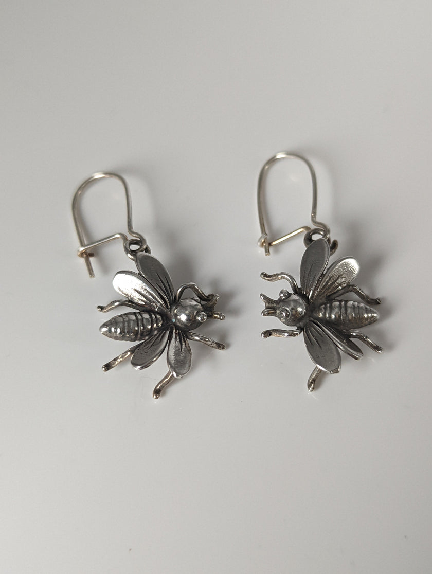 Silver Steed Bee Dropped Earrings
