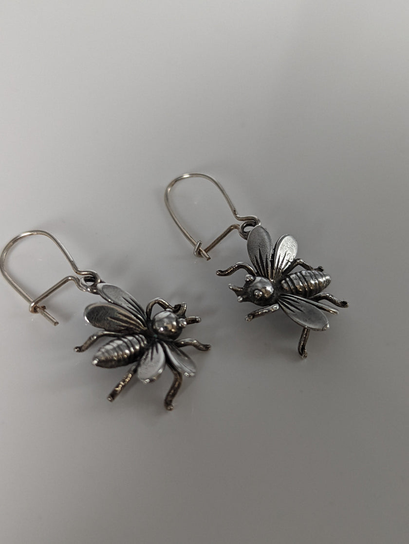 Silver Steed Bee Dropped Earrings